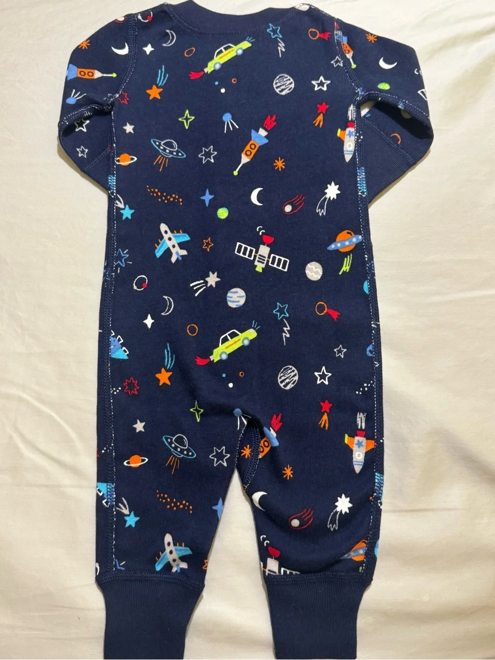 +NWOT Moon and Back Hanna Andersson Space Rocket Zip Romper Navy 0-3M 50cm